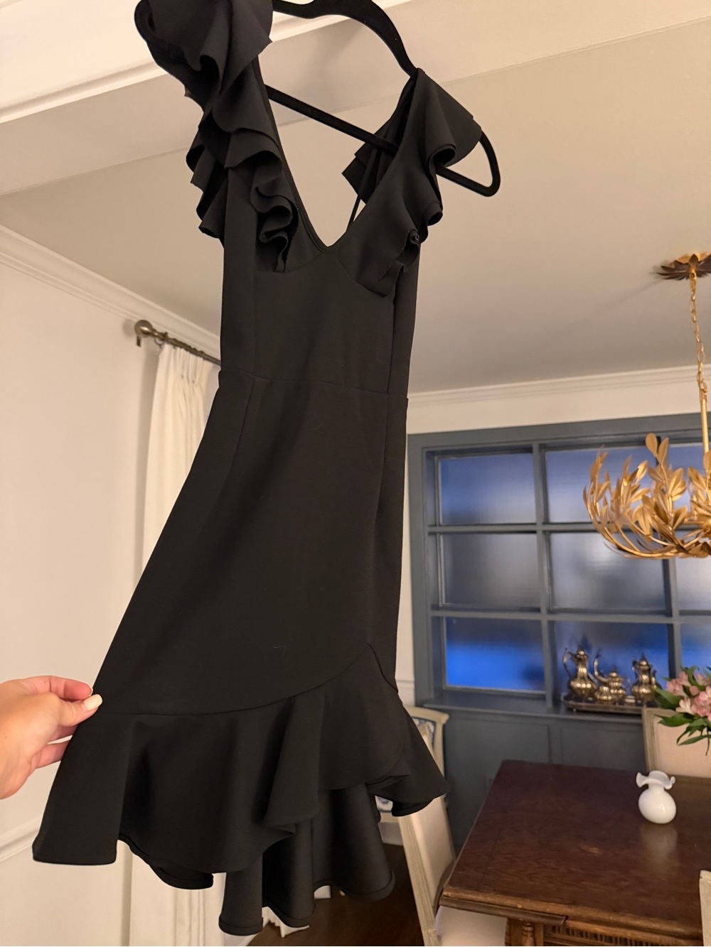 Selfie Leslie Black Ruffle V-Neck Mini Dress